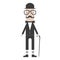 Flat cartoon hipster character gentleman with stick