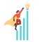 Flat cartoon superhero character,successful business goal achievment metaphor vector illustration concept