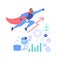 Flat cartoon superhero character,successful business goal achievment metaphor vector illustration concept