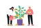 Flat cartoon vector illustration concept man and woman watering money tree. Passive income, investment, finance savings