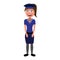 Flat cartoon young police woman vector character