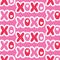 Flat Cartoonish Valentine`s Day Typography vector seamless pattern. Patch Hearts and Words. Love. XOXO