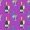 Flat champagne liquor bottles glasses seamless pattern