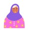 Flat character of portrait Muslim girl smile wearing pink hijab avatar profile background