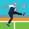 flat characters of amateur mature men playing football or soccer outside