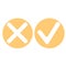 Flat check mark icons in orange circle. Vector illustration