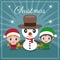 Flat christmas card with snowman elf santa characters