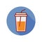 Flat, circular, orange soft drink icon.