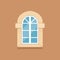 Flat classical arched window on brown wall