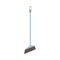 Flat cleaning item, blue plastic broom for cleaning. Blue long handle brush icon. Cleaning service concept