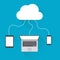 Flat cloud computing background. Data storage network technology. Multimedia content and web sites hosting.