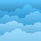 Flat Clouds. Blue sky with paper cartoon clouds. Vector illustration