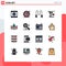 Flat Color Filled Line Pack of 16 Universal Symbols of conference, trash, rope, remove, development