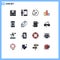Flat Color Filled Line Pack of 16 Universal Symbols of electronics, education, finance, first place, pedestal