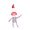 flat color illustration of a weird alien waving wearing santa hat