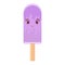 Flat color insulated cartoon Popsicle purple. On a wooden stick. On a white background