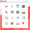 Flat Color Pack of 16 Universal Symbols of rose, flower, dashboard, office, building