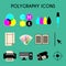 Flat color printing polygraphy icons set