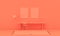 Flat color room for poster showcase, monochrome pinkish orange color with furnitures and room accessories. Light background with