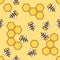 Flat color vector seamless beekeeping pattern. Fabric textile beekeeping pattern. Cute doodle pattern with bees and