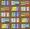 Flat colorful bookshelf layout seamless pattern.