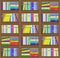 Flat colorful bookshelf layout seamless pattern.