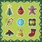 Flat colorful Christmas stickers icons set on green background