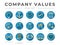 Flat Colorful Outline Company Core Values Icon Set. Innovation, Stability, Security, Reliability, Legal, Sensitivity, Trust, High