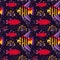 Flat Colorful Tropical Aquarium Fishes Seamless Pattern