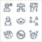 flat covid virus pandemic line icons. linear set. quality vector line set such as pandemic, flight, travel, carrier, respirator,