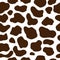 Flat cow texture. Seamless pattern with abstract brown spots on a white background. Vector illustration.