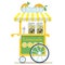 Flat cute cart with lemonade and soft drinks. Diner in the Park, at the fair, street and festival. Vector illustration