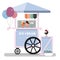Flat cute ice cream cart. Diner in the Park, at the fair, street and festival. Vector illustration in pastel pink and