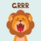 Flat cute lion open mouth roar. Trendy Scandinavian style. Cartoon animal character vector illustration isolated on background.