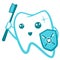 Flat Cute Tooth Character flossing, brushing, rinsing, caries protection vector illustration set. Dental health care