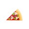 Flat delicious pizza slice icon with mushrooms,