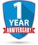 Flat design 1 year anniversary label with red ribbon, vector il