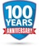 Flat design 100 years anniversary label with red ribbon, vector