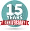 Flat design 15 years anniversary label with red ribbon, vector i