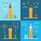 Flat design 4 styles of Big ben clock tower London