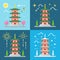 Flat design 4 styles of Chureito pagoda Japan