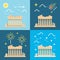 Flat design 4 styles of Parthenon Athens Greece