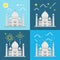 Flat design 4 styles of Taj Mahal India