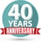 Flat design 40 years anniversary label with red ribbon, vector i