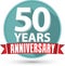 Flat design 50 years anniversary label with red ribbon, vector