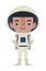 Flat design astronaut character in uniform with hands on waist