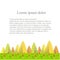 Flat design background with yellow mountains, hills, valley, red mushrooms on white, Lorem ipsum