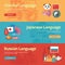 Flat design banners for chinese, japanese, russian. Foreign languages education concepts.