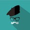 Flat design beret, mustache and glasses