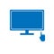 Flat design : Blue monitor with blue hand index finger icon. technology concept.